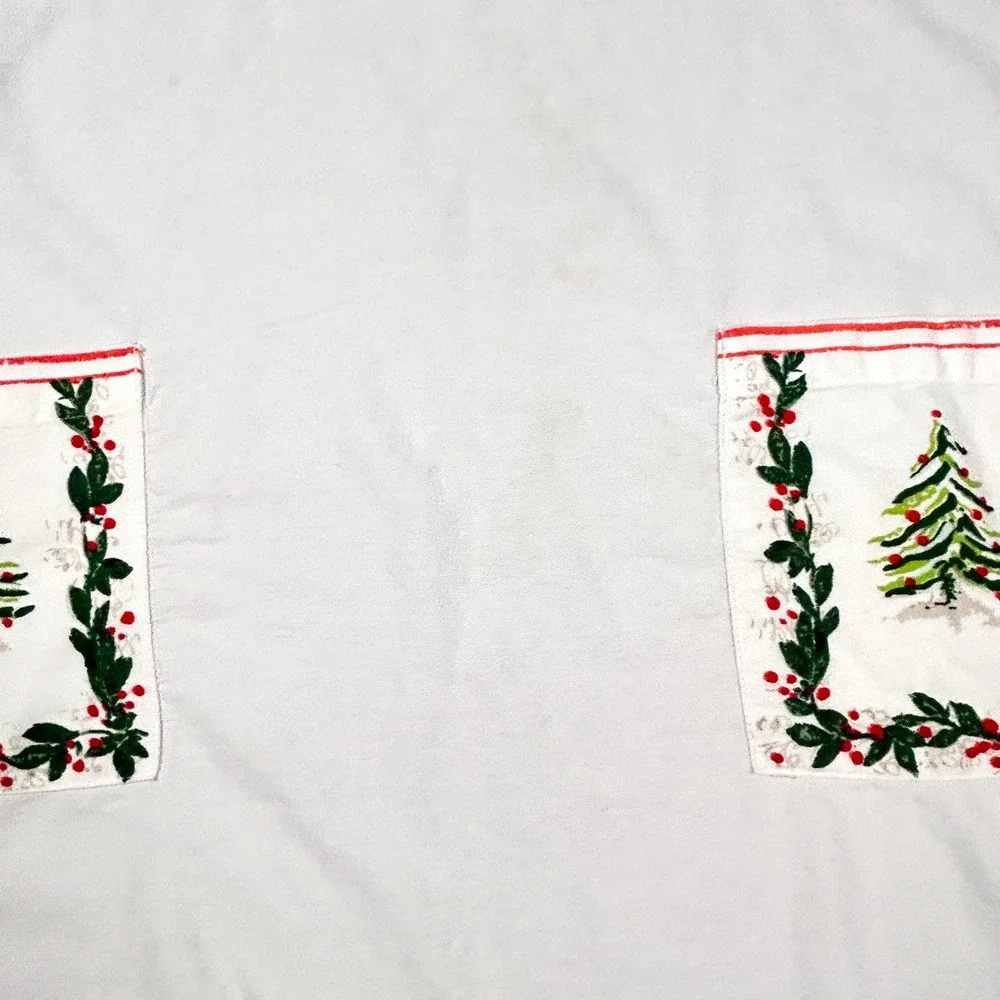 Sur La Table Christmas Apron White Cotton Tree Holly Print 29x36 Holiday Festive